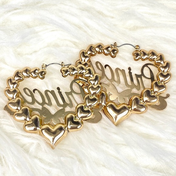 NEW Princess Hollow Heart Statement Hoops Trendy Boho Gold Toned Earrings Large - Picture 5 of 7